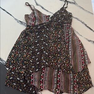 Floral and Striped Black Dress